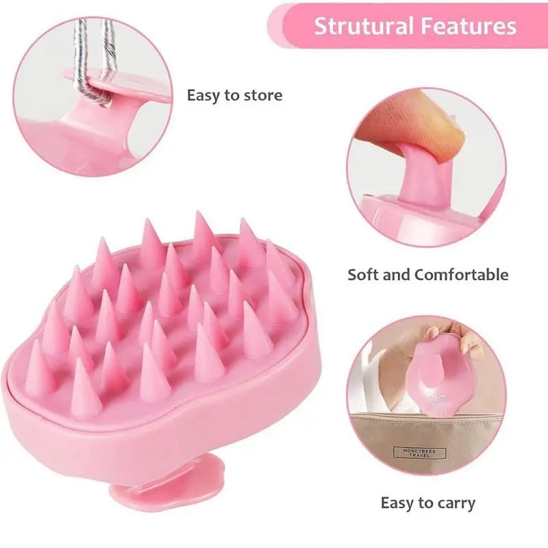 Soft Silicone Scalp Massager for Soothing Exfoliation and Dry Scalp Care, Water-Resistant Body Brush for Shower Use for Women, Pink