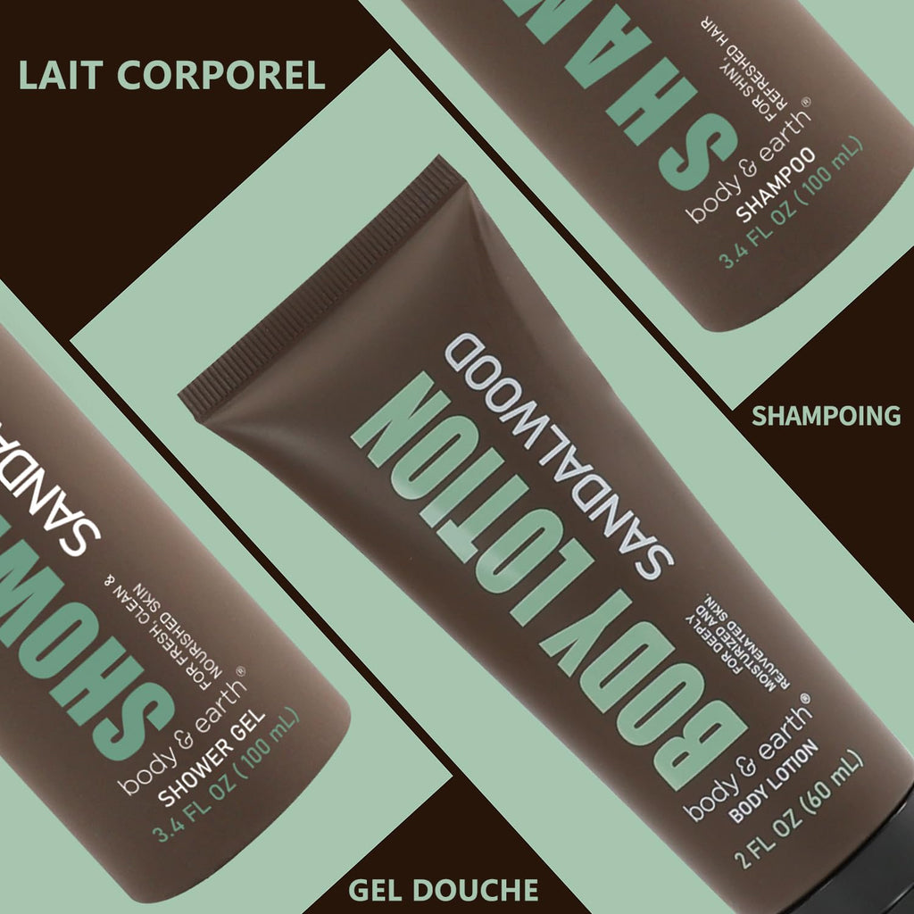 Gift for Men 3Pc Sandalwood Scented Mens Lotion Care Package for Men Gifts for Him Bath Set Gift Sets for Man Christmas Gifts for Husband Travel Size Toiletries for Man