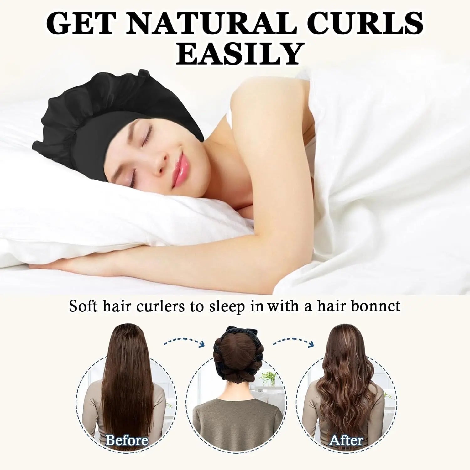 Satin Silk Hair Care Set, Pillowcase + Satin Bonnet + Hair Band, Anti-Frizz, Heatless Styling Tool, Suitable for Curly Long Hair
