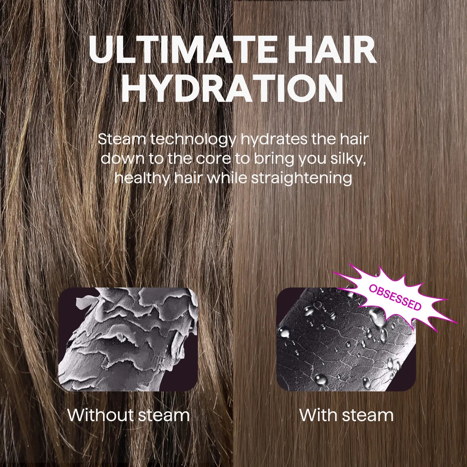Wavytalk Steam Sesh Hair Straightener, Nano-Titanium Straightening Brush with Detachable Comb & 1.38'' Wide Plate for Frizz-Free, Shiny Hair