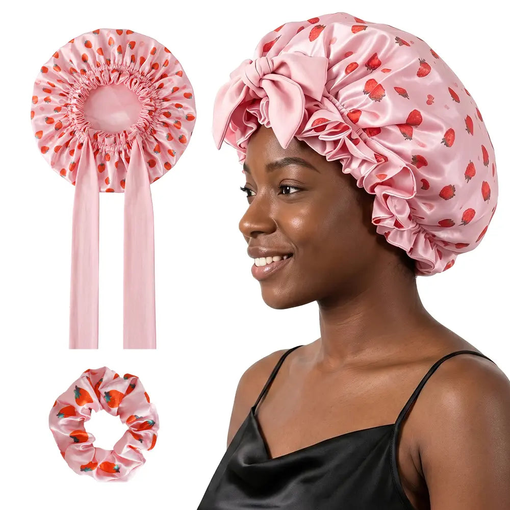 Double Layer Silk Bonnet for Haircare - Soft & Practical Sleeping Cap with Elastic Tie Band for Curly & Natural Hair,Bonnets for Sleeping Women,Curly Hair Nightcap, Smooth,For Women'S Natural Curly,For Gift,Fashion