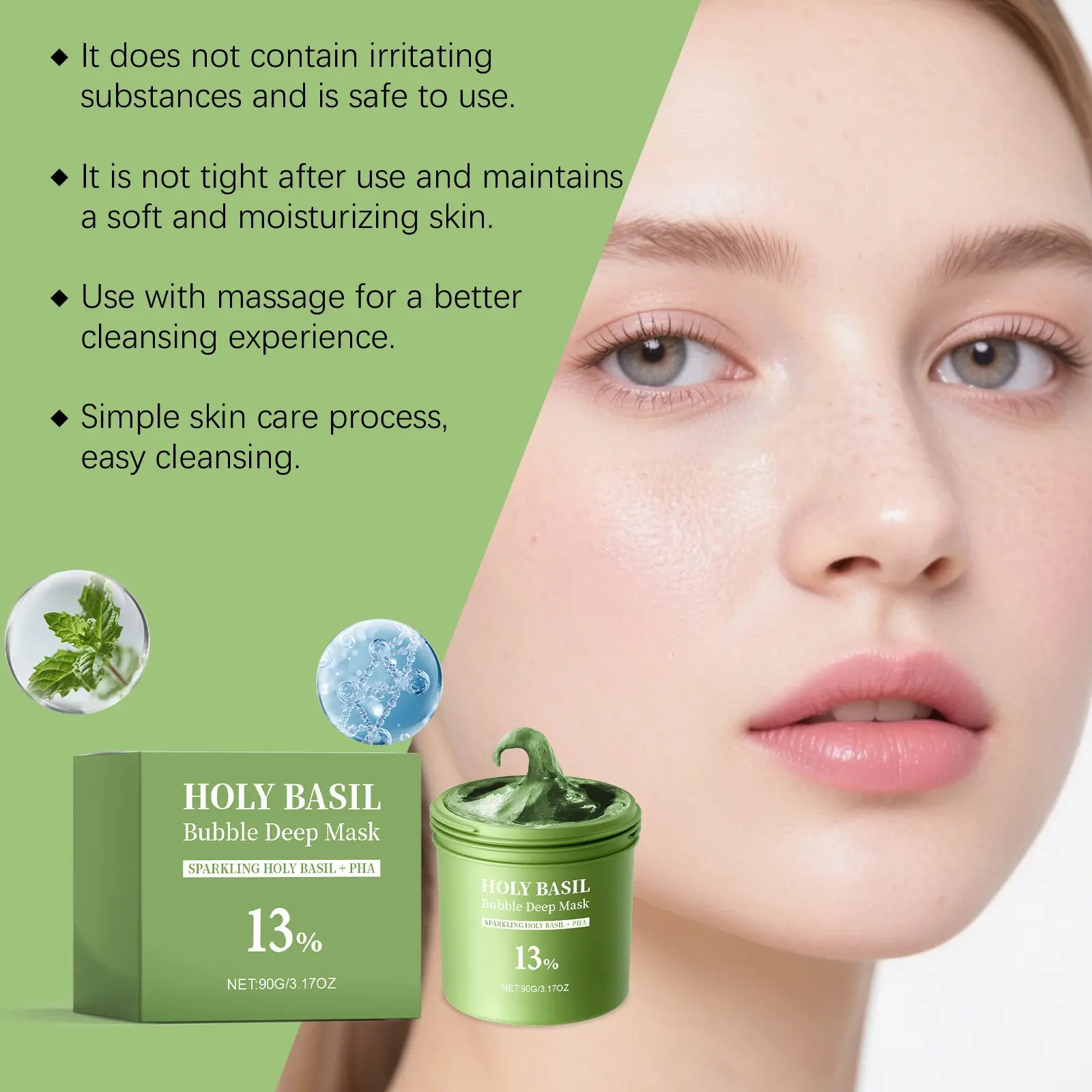 Bubble Cleansing Mask with 13% Pha Gentle Exfoliation, Deep Pore Cleaning, Moisturizing Brightening, Suitable for All Skin Types