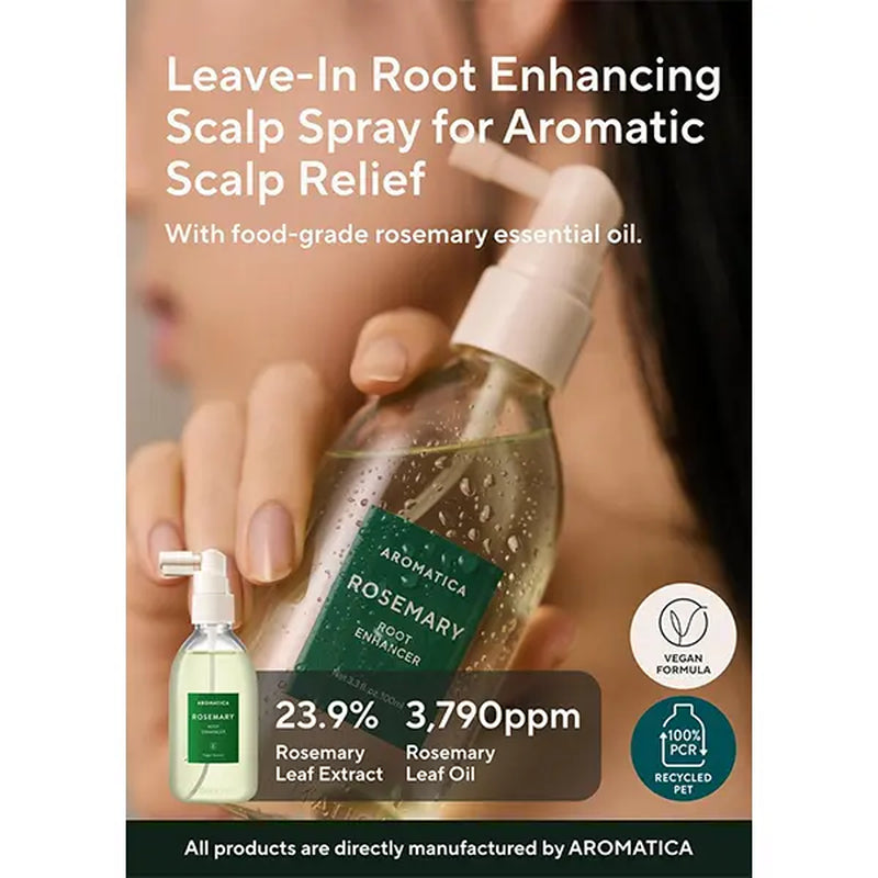 [AROMATICA] Rosemary Root Enhancer (3.38 Fl.Oz) - Rosemary Water Spray for Hair Growth, Flaky & Itchy & Dry Scalp Treatment, Korean Hair Care for Hair Thinning & Hair Loss