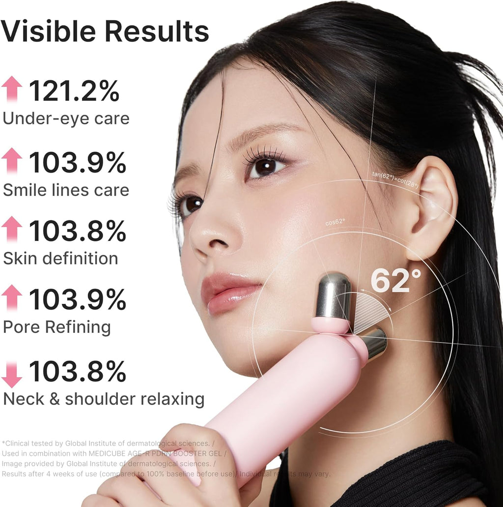 At-Home Contour & Define Device Set: Mini Booster Pro plus Face Roller Device Set Pink and PDRN Booster Gel | PDRN, Peptides & Niacinamide | Face & Body Massager for Depuffing & Contouring