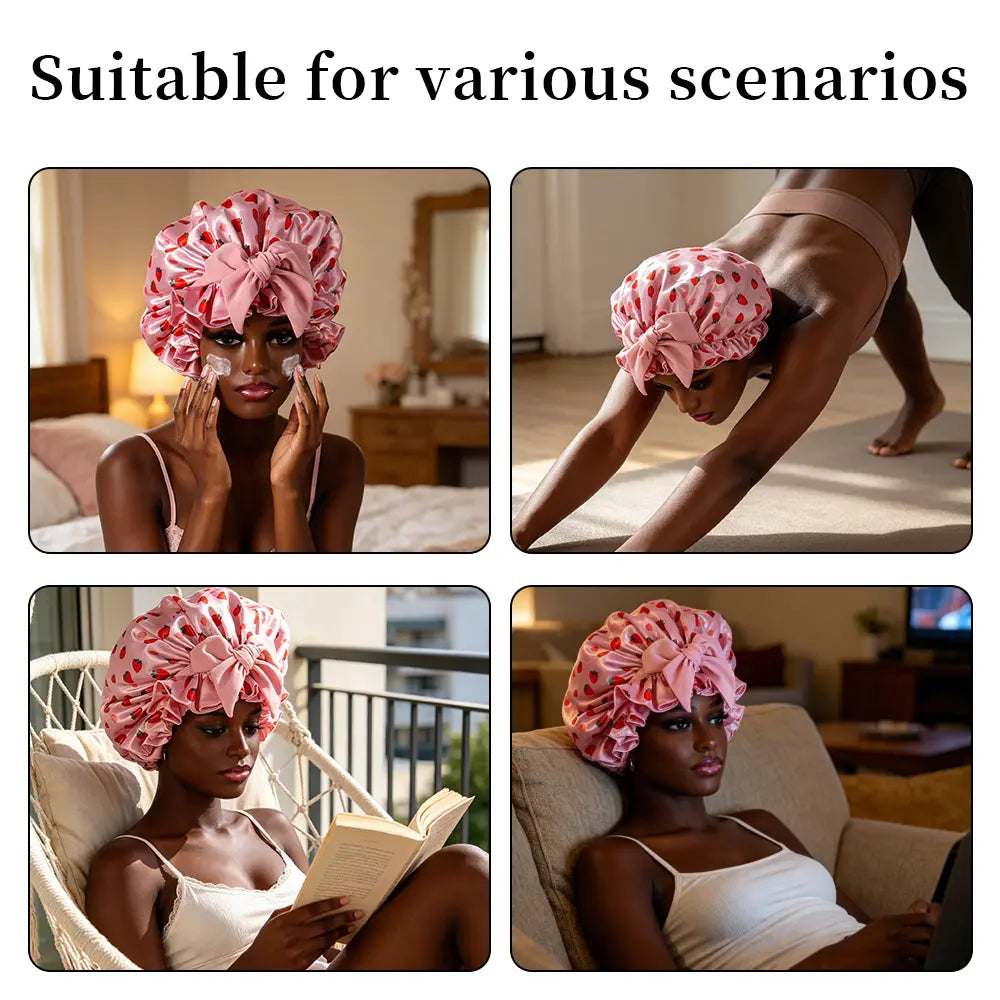 Double Layer Silk Bonnet for Haircare - Soft & Practical Sleeping Cap with Elastic Tie Band for Curly & Natural Hair,Bonnets for Sleeping Women,Curly Hair Nightcap, Smooth,For Women'S Natural Curly,For Gift,Fashion