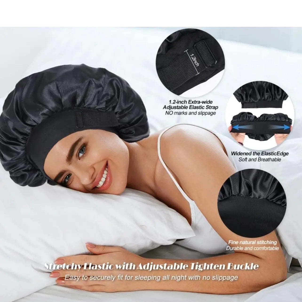 Silk for Sleeping Double Layer Satin Adjustable for Black Woman Sleep Cap Reversible Hair for Curly Hair (Blackandpurple) Love Lucy Bonnet Hats Daily Heatless Elastic Haircare