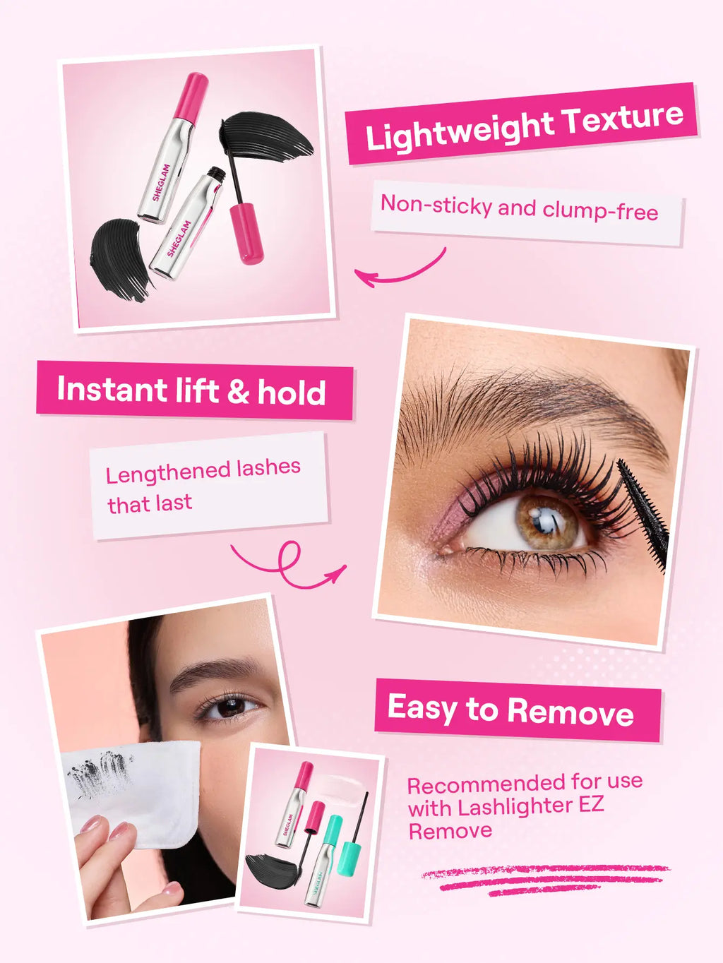 【FREE SHIPPING】SHEGLAM Lashlighter up & Out Black Mascara Waterproof Lengthening Eyes Lashes Ez Remove Lash Treatment