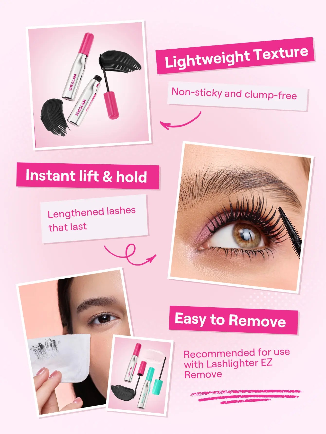 【FREE SHIPPING】SHEGLAM Lashlighter up & Out Black Mascara Waterproof Lengthening Eyes Lashes Ez Remove Lash Treatment