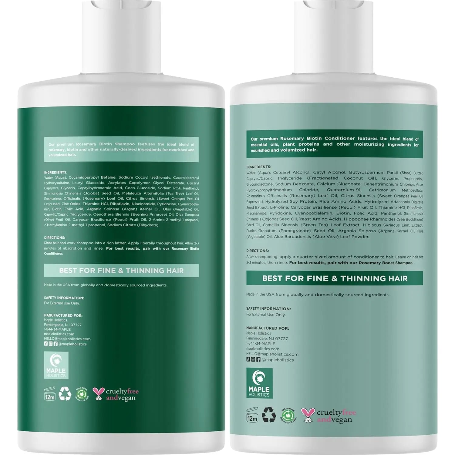 Maple Holistics Biotin & Rosemary Shampoo and Conditioner Set - Volumizing Hair Care for Thicker-Looking Hair | Scalp Invigorating Formula with Rosemary Oil | Sulfate-Free & Vegan Duo for Fine & Thinning Hair