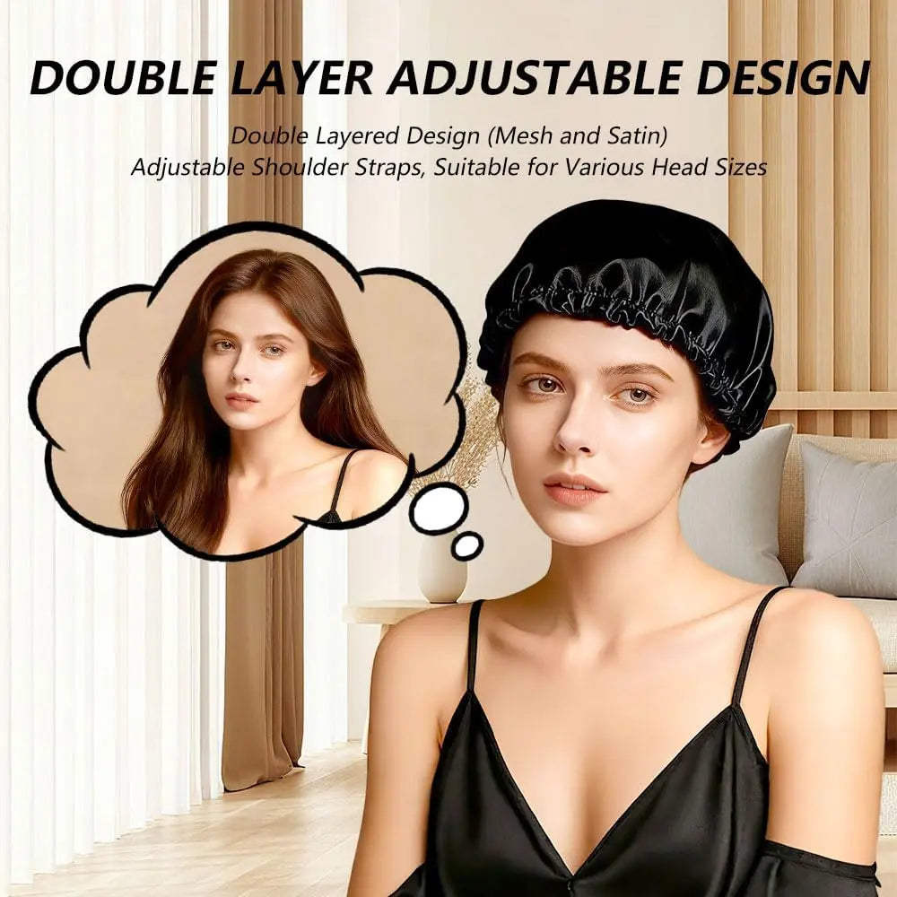 Women'S 2-In-1 Satin Hair Wrap & Silk Bonnet - Adjustable Shower/Sleep Cap, Doobie Wrap for Long Curly Hair, Heatless Daily Haircare Gift (Bathroom Home Supply)