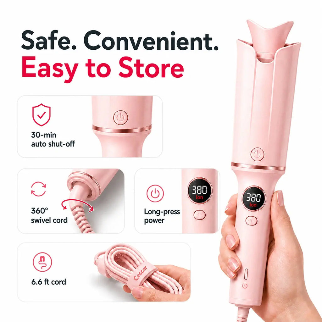 1.25 Inch Auto Rotating Curling Iron – Fast Perfect Curls with 500 Million Negative Ions, Ionic Ceramic Large Barrel Hair Curler, Anti-Scald No Burn, Anti-Tangle, Long Lasting Beach Waves, Professional Salon Results, Dual Voltage Travel Ready