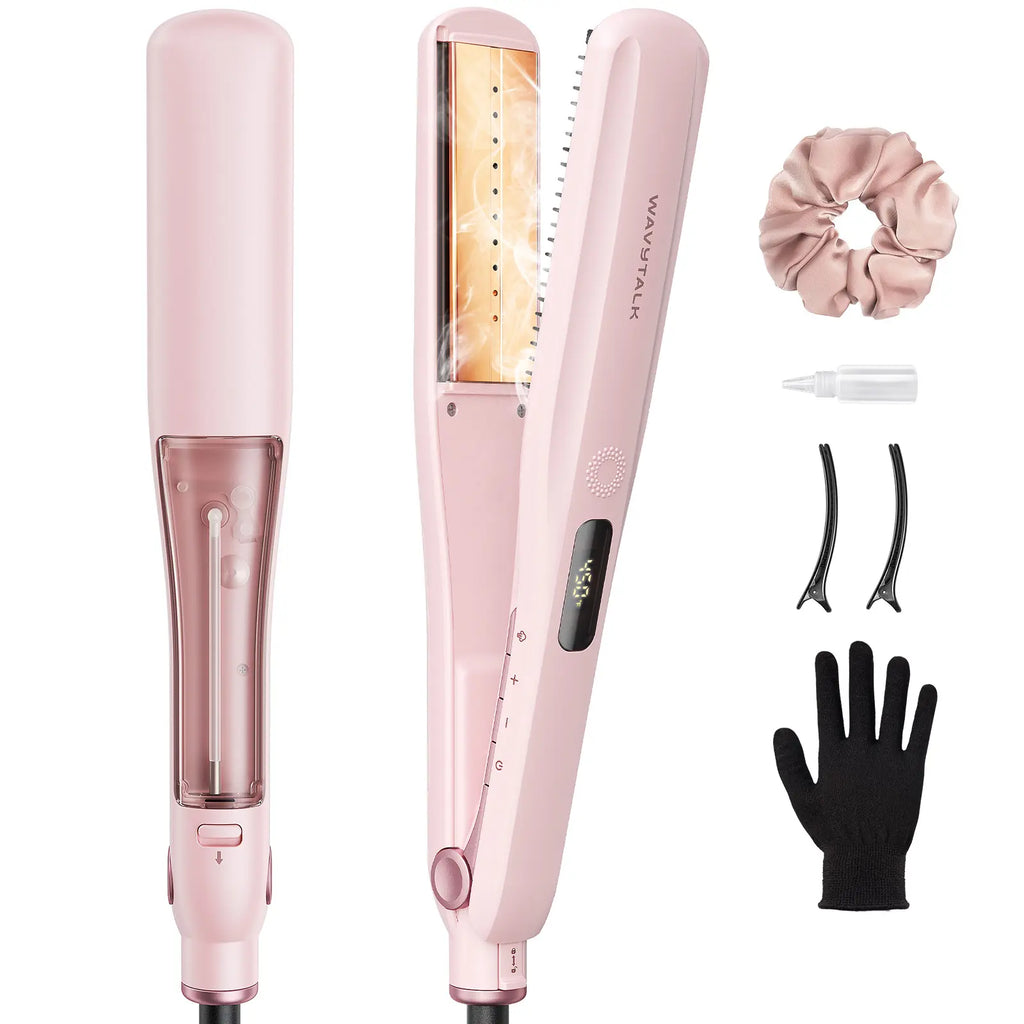 Wavytalk Steam Sesh Hair Straightener, Nano-Titanium Straightening Brush with Detachable Comb & 1.38'' Wide Plate for Frizz-Free, Shiny Hair
