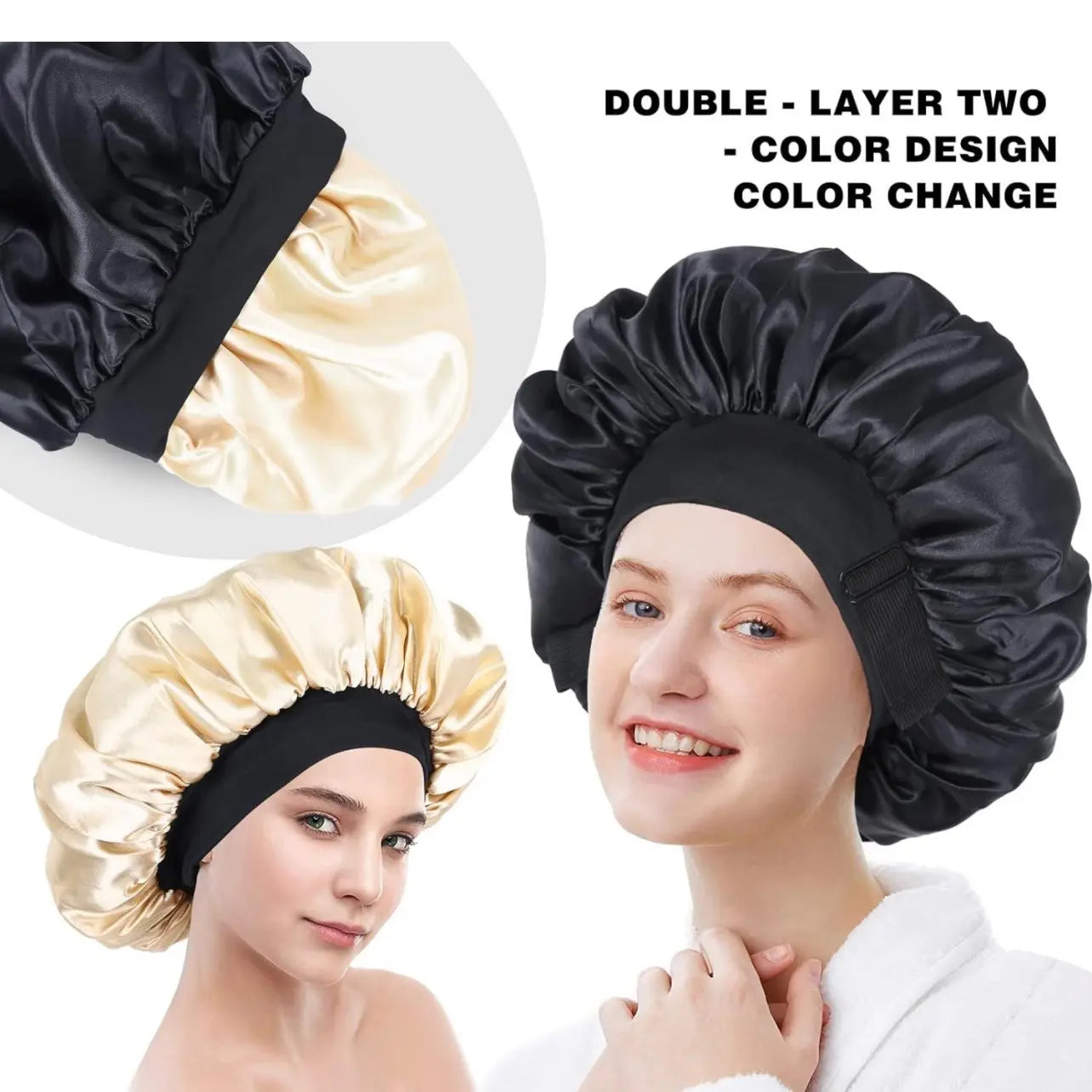 Silk for Sleeping Double Layer Satin Adjustable for Black Woman Sleep Cap Reversible Hair for Curly Hair (Blackandpurple) Love Lucy Bonnet Hats Daily Heatless Elastic Haircare
