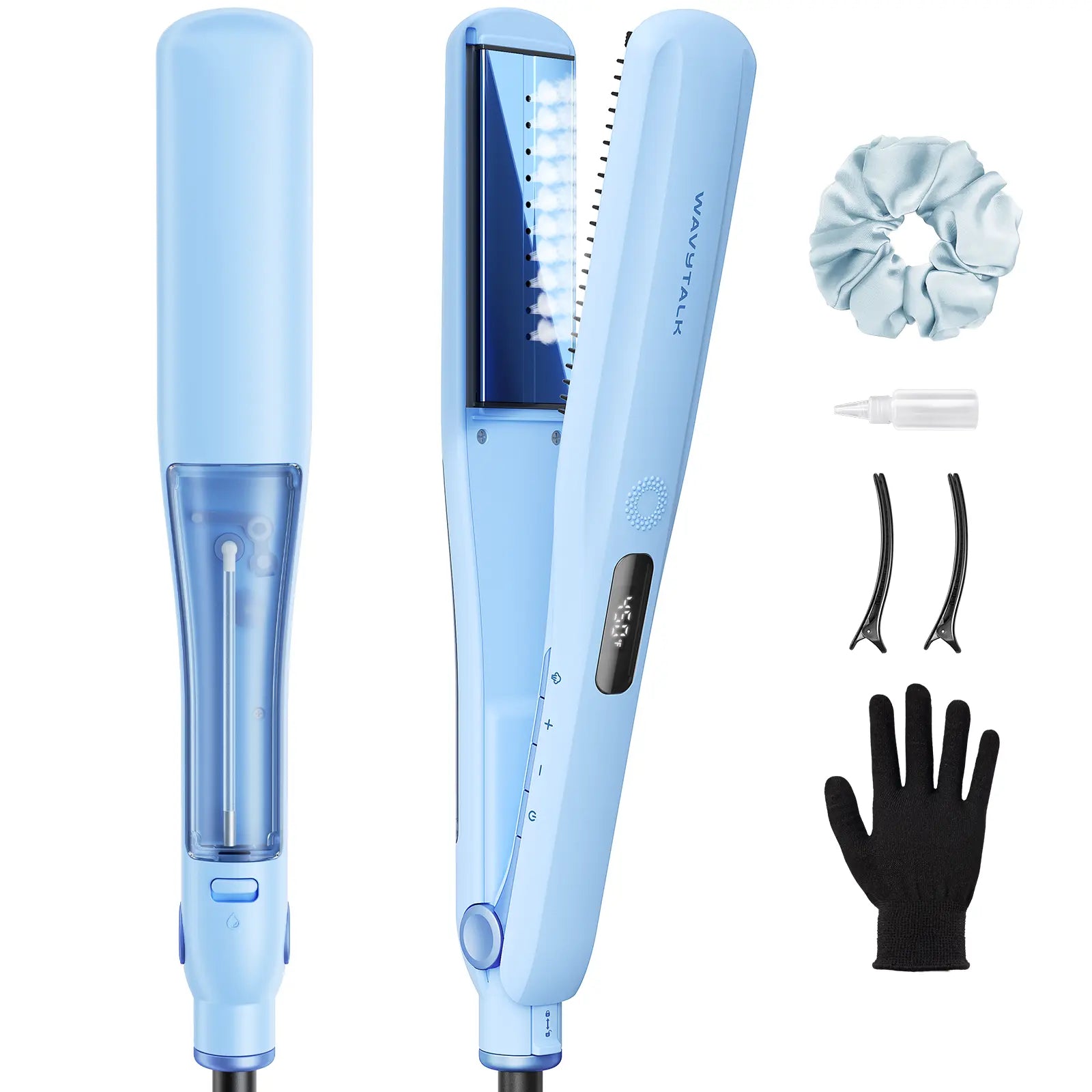 Wavytalk Steam Sesh Hair Straightener, Nano-Titanium Straightening Brush with Detachable Comb & 1.38'' Wide Plate for Frizz-Free, Shiny Hair