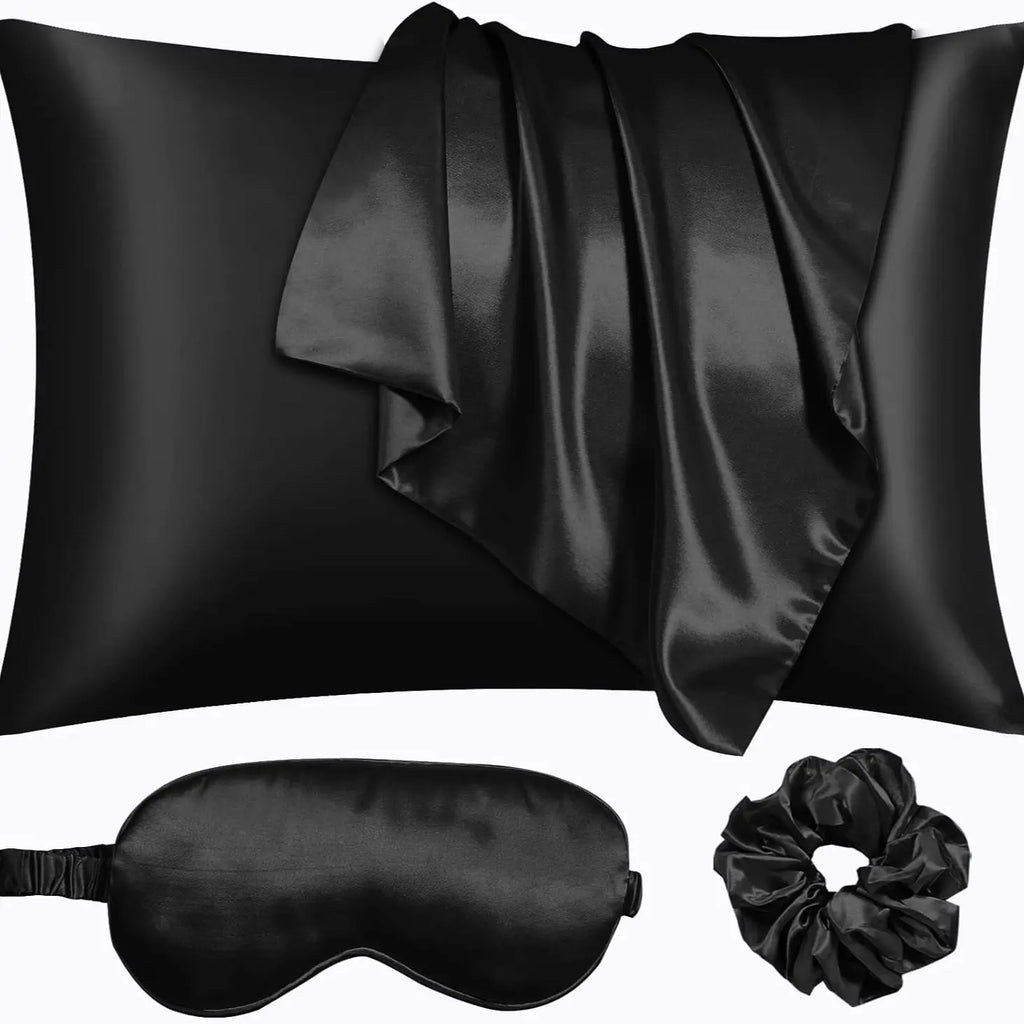 Satin Silk Hair Care Set, Pillowcase + Satin Bonnet + Hair Band, Anti-Frizz, Heatless Styling Tool, Suitable for Curly Long Hair