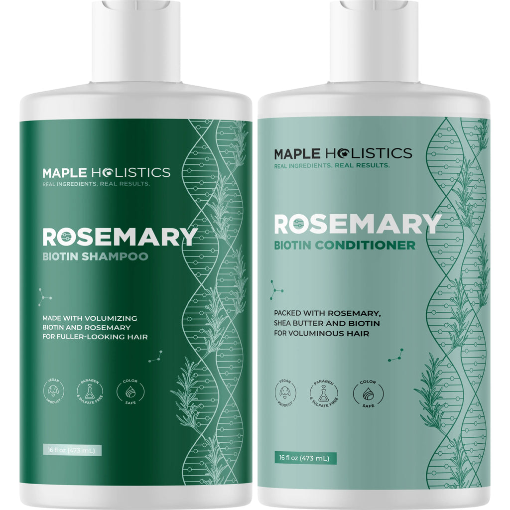 Maple Holistics Biotin & Rosemary Shampoo and Conditioner Set - Volumizing Hair Care for Thicker-Looking Hair | Scalp Invigorating Formula with Rosemary Oil | Sulfate-Free & Vegan Duo for Fine & Thinning Hair