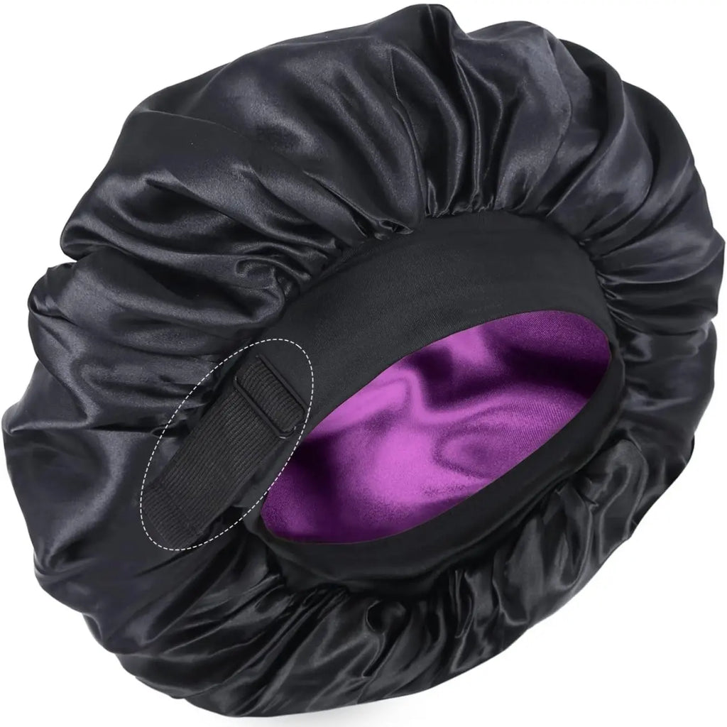 Silk for Sleeping Double Layer Satin Adjustable for Black Woman Sleep Cap Reversible Hair for Curly Hair (Blackandpurple) Love Lucy Bonnet Hats Daily Heatless Elastic Haircare