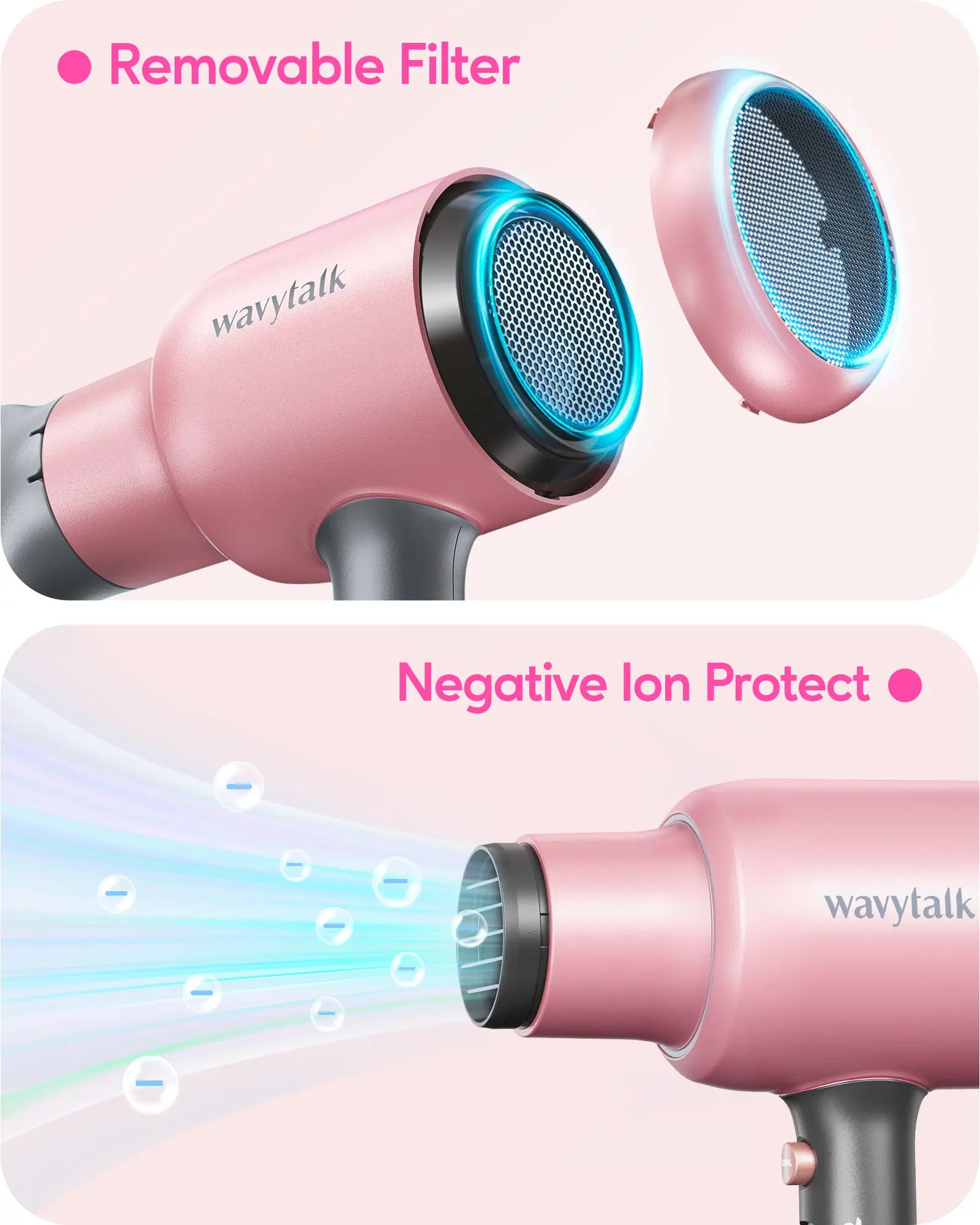 Wavytalk Blown Away Ionic Hair Dryer | 1875W Quick-Dry, Ceramic Coating Heat Damage Protection, Diffuser & Styling Comb Accessories, Lightweight & Quiet, Adaptable to All Hairstyles
