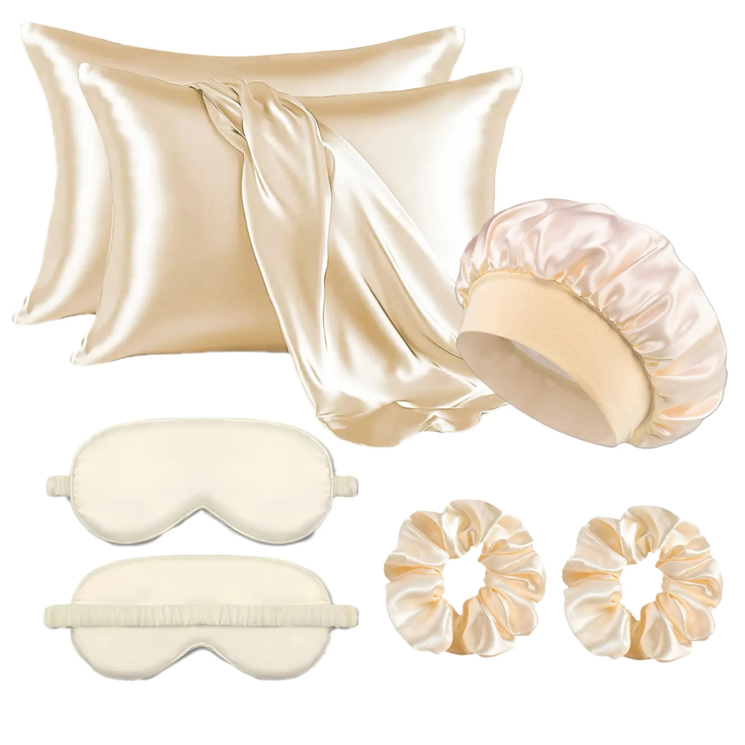 Satin Silk Hair Care Set, Pillowcase + Satin Bonnet + Hair Band, Anti-Frizz, Heatless Styling Tool, Suitable for Curly Long Hair