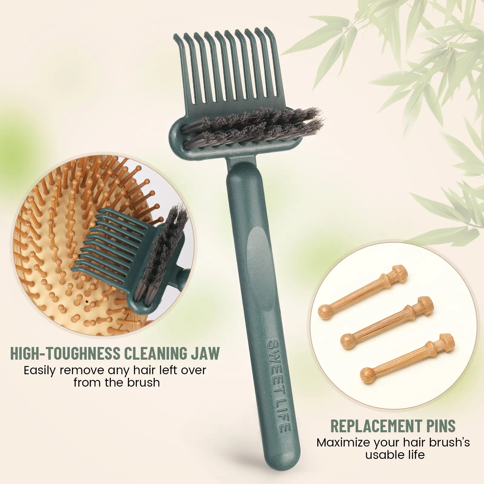 Bamboo Hair Brush Set – Bamboo Comb Set for Hair Growth, Paddle Detangling Hairbrush, Wide Tooth & Tail Tooth Comb and Mini Boar Bristle Travel Hairbrush, Brush Cleaner Included, Summer Hairstyles