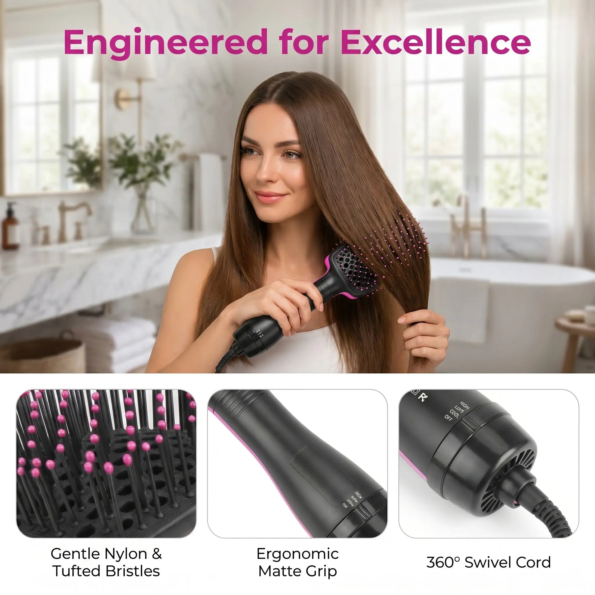 2-In-1 Hair Dryer Brush – One Step Hot Air Styler for Drying, Curling, Straightening & Adding Volume, Smooth Frizz-Free Hair Styling Tool