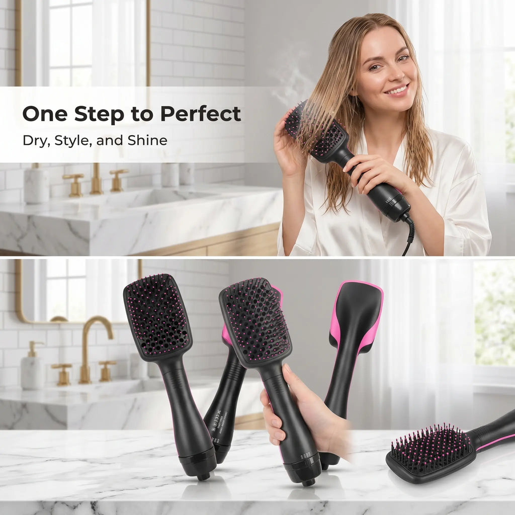 2-In-1 Hair Dryer Brush – One Step Hot Air Styler for Drying, Curling, Straightening & Adding Volume, Smooth Frizz-Free Hair Styling Tool