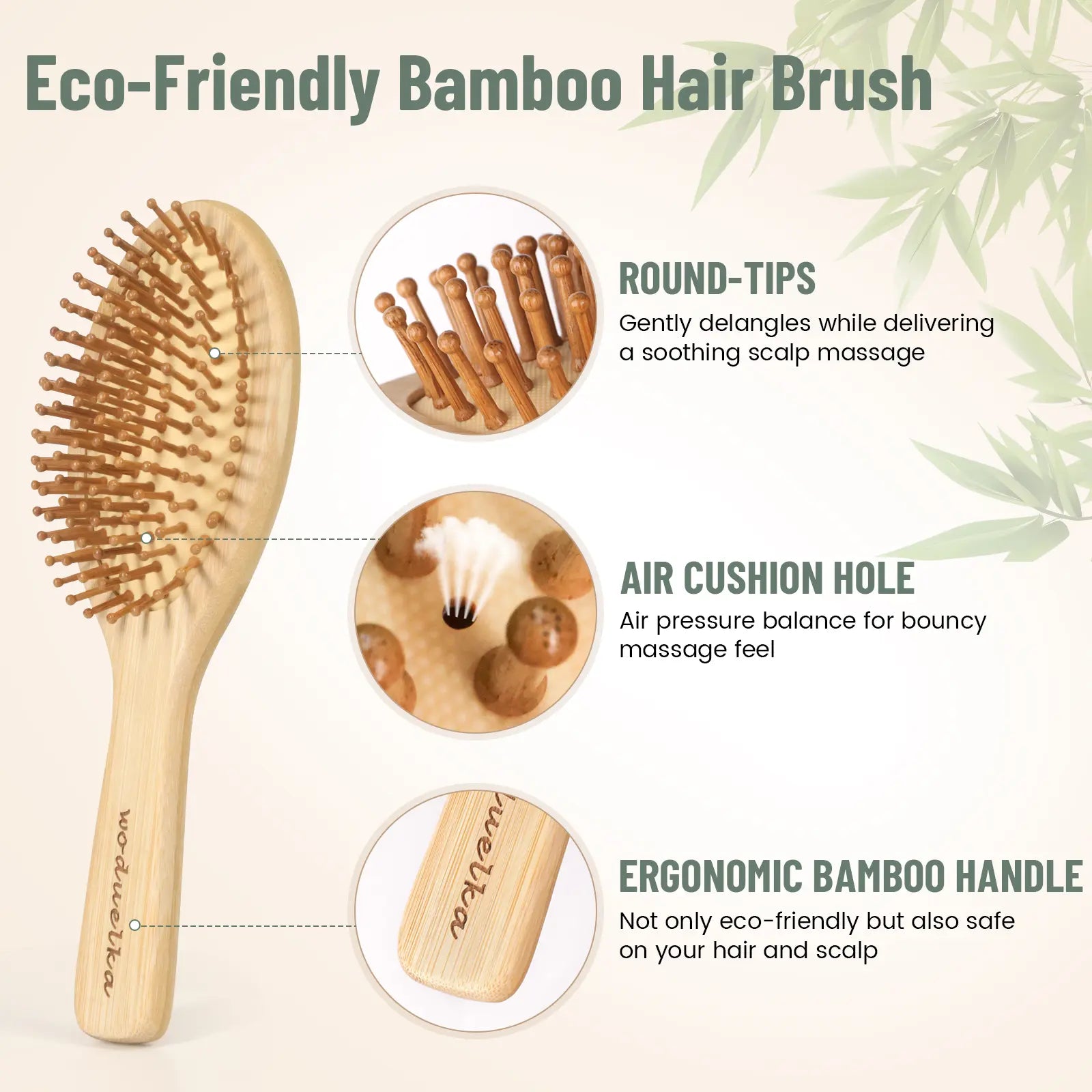 Bamboo Hair Brush Set – Bamboo Comb Set for Hair Growth, Paddle Detangling Hairbrush, Wide Tooth & Tail Tooth Comb and Mini Boar Bristle Travel Hairbrush, Brush Cleaner Included, Summer Hairstyles