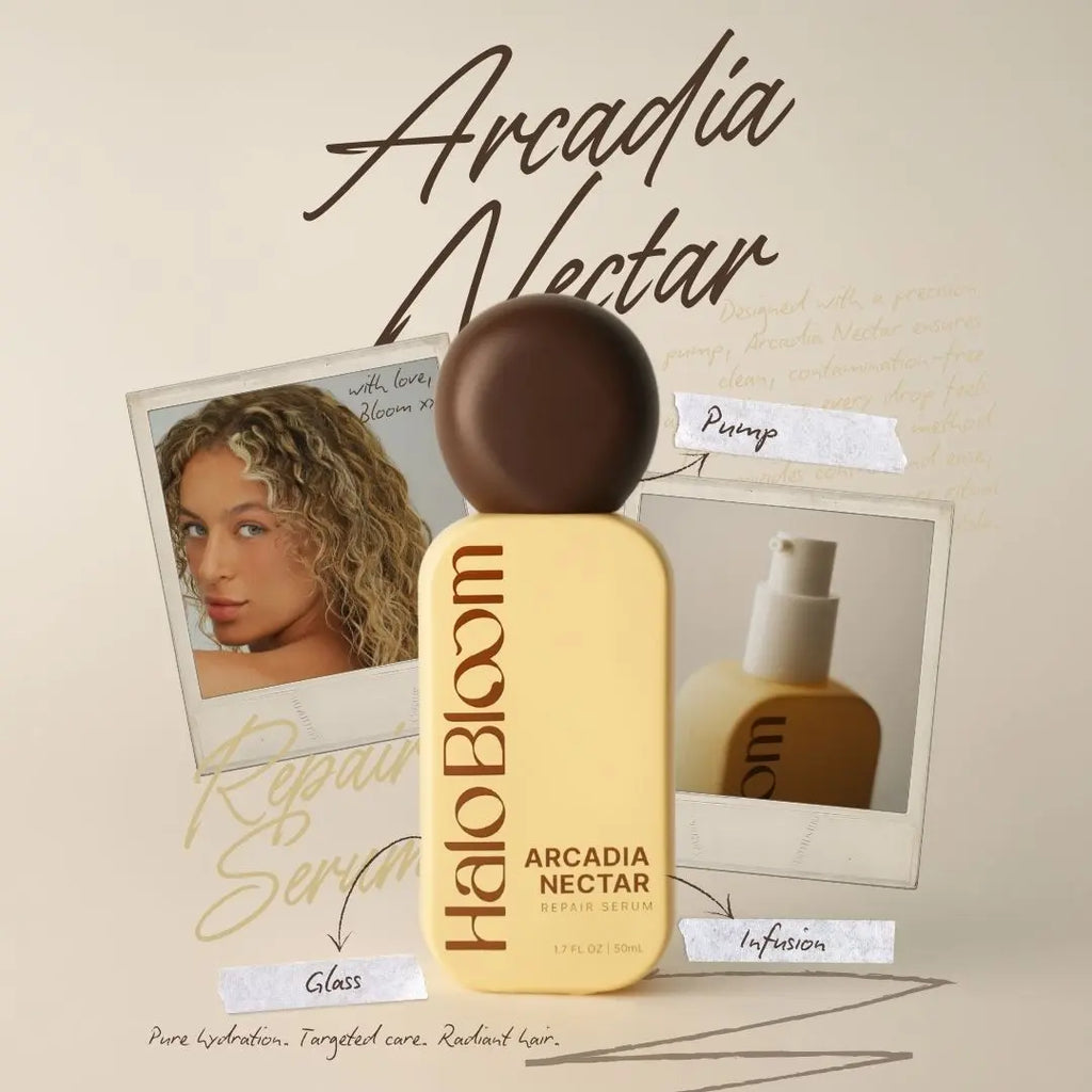 Halo Bloom Signature Set Gift Bundle the Secret Abloomdant Arcadia Hair Oil Serum Brush Set for Festive Hair Care