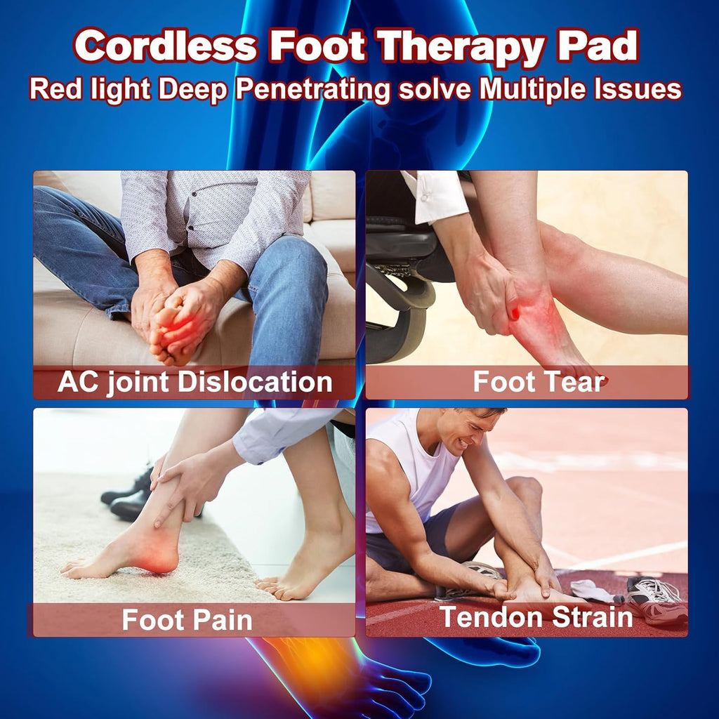 Cordless Red Light Therapy for Foot Slipper near Infrared Light Therapy Device for Feet Toes Instep Pain Relief Led Portable Wearable Rechargeable with 4000Mah Battery