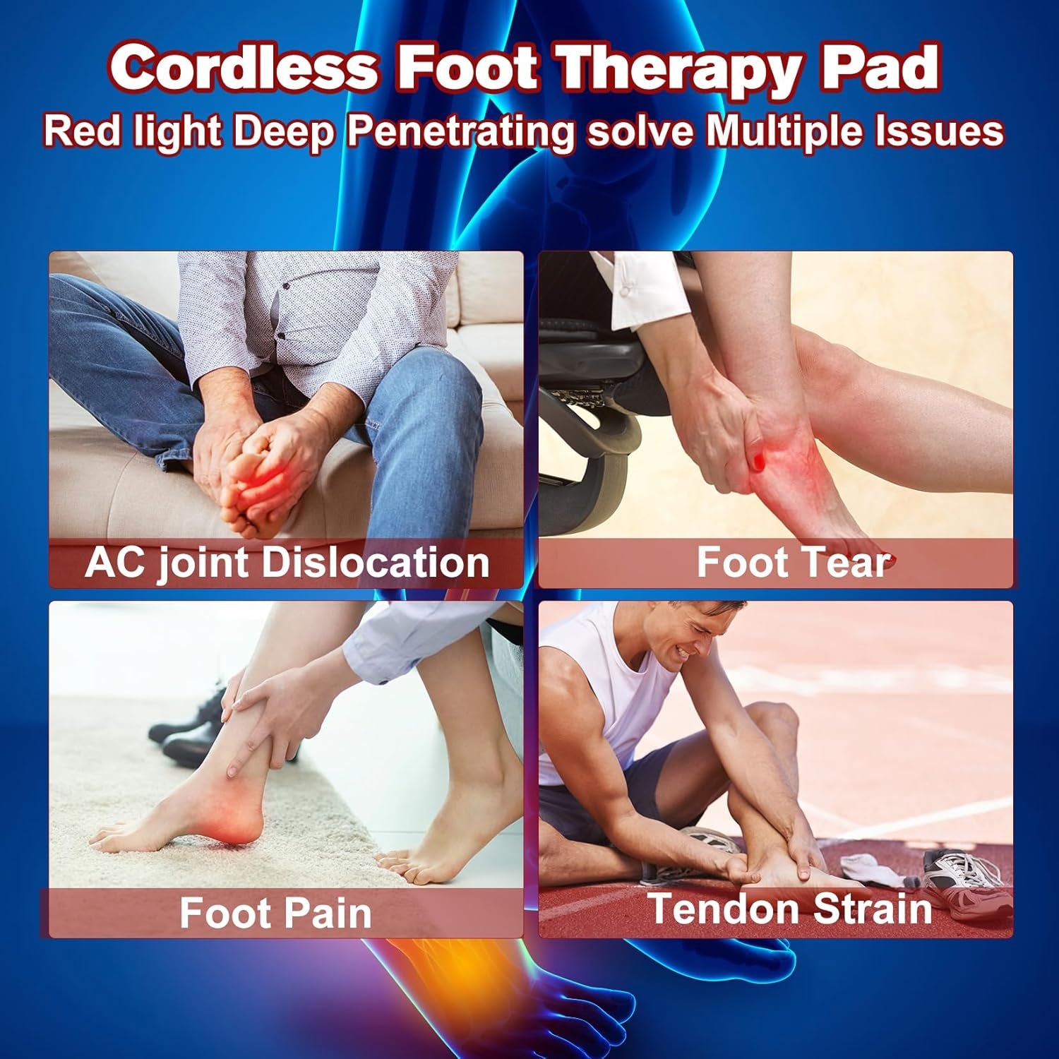 Cordless Red Light Therapy for Foot Slipper near Infrared Light Therapy Device for Feet Toes Instep Pain Relief Led Portable Wearable Rechargeable with 4000Mah Battery