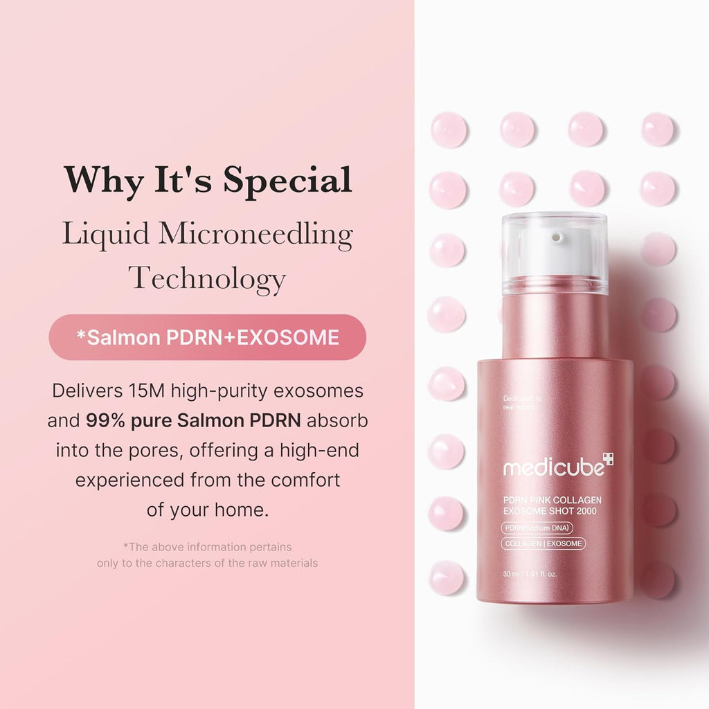 Exosome Shot PDRN Pink Collagen 2,000 PPM Spicule Facial Serum | Liquid Skin Booster | Exosome, Salmon DNA Spicules | Uneven Skin Tone, Pore Care, Skin Texture | Korean Skincare, 1.01 Fl.Oz