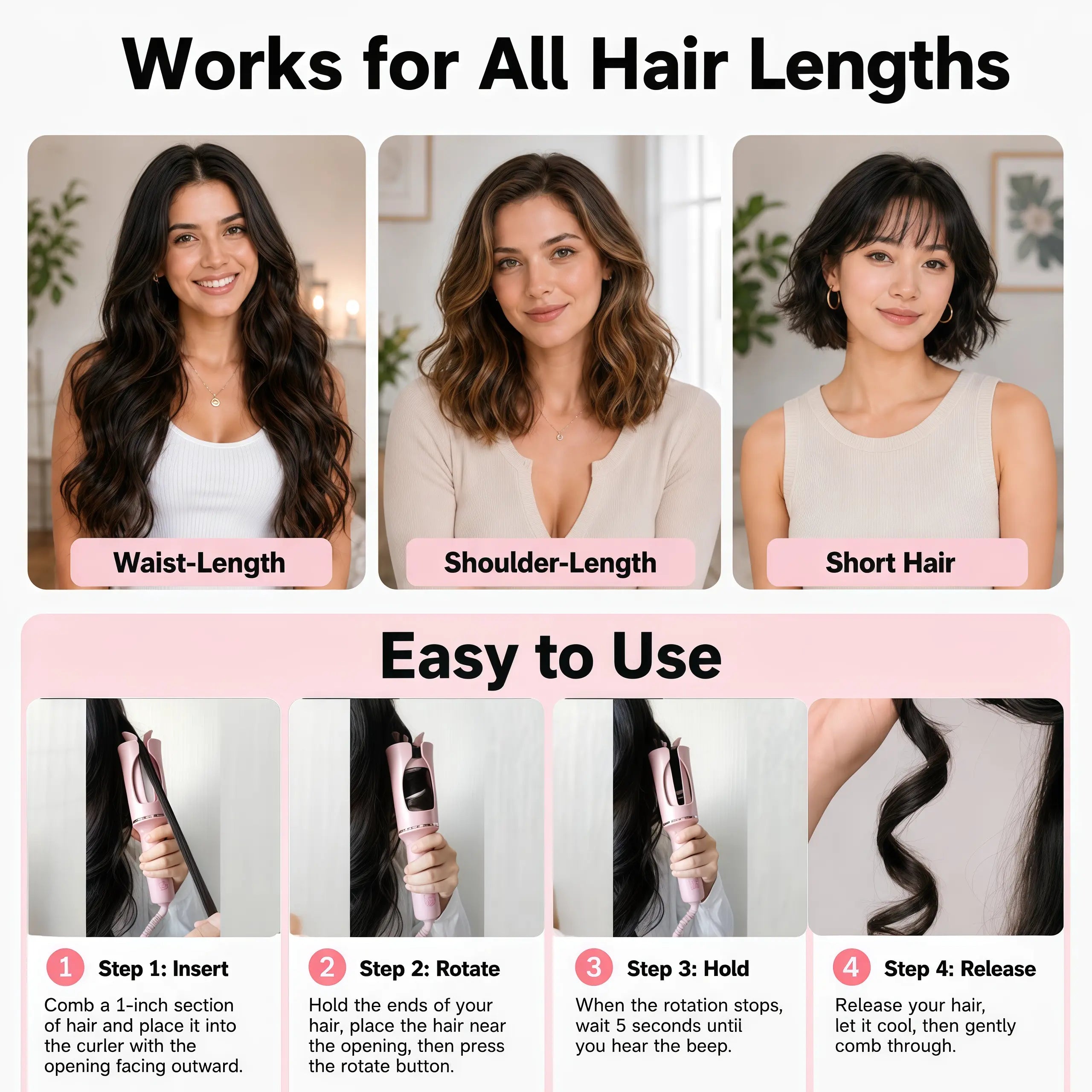 1.25 Inch Auto Rotating Curling Iron – Fast Perfect Curls with 500 Million Negative Ions, Ionic Ceramic Large Barrel Hair Curler, Anti-Scald No Burn, Anti-Tangle, Long Lasting Beach Waves, Professional Salon Results, Dual Voltage Travel Ready