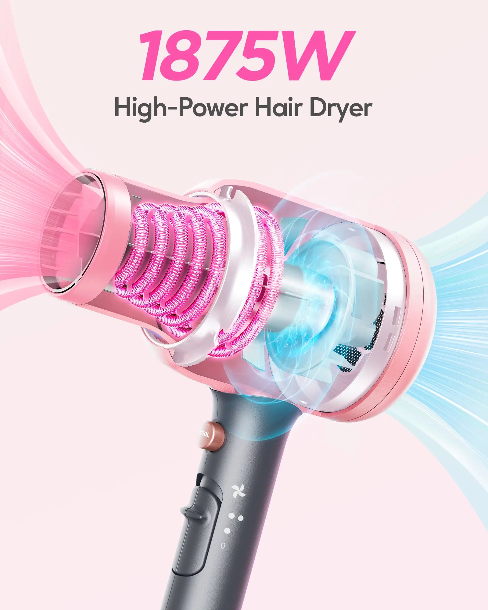 Wavytalk Blown Away Ionic Hair Dryer | 1875W Quick-Dry, Ceramic Coating Heat Damage Protection, Diffuser & Styling Comb Accessories, Lightweight & Quiet, Adaptable to All Hairstyles