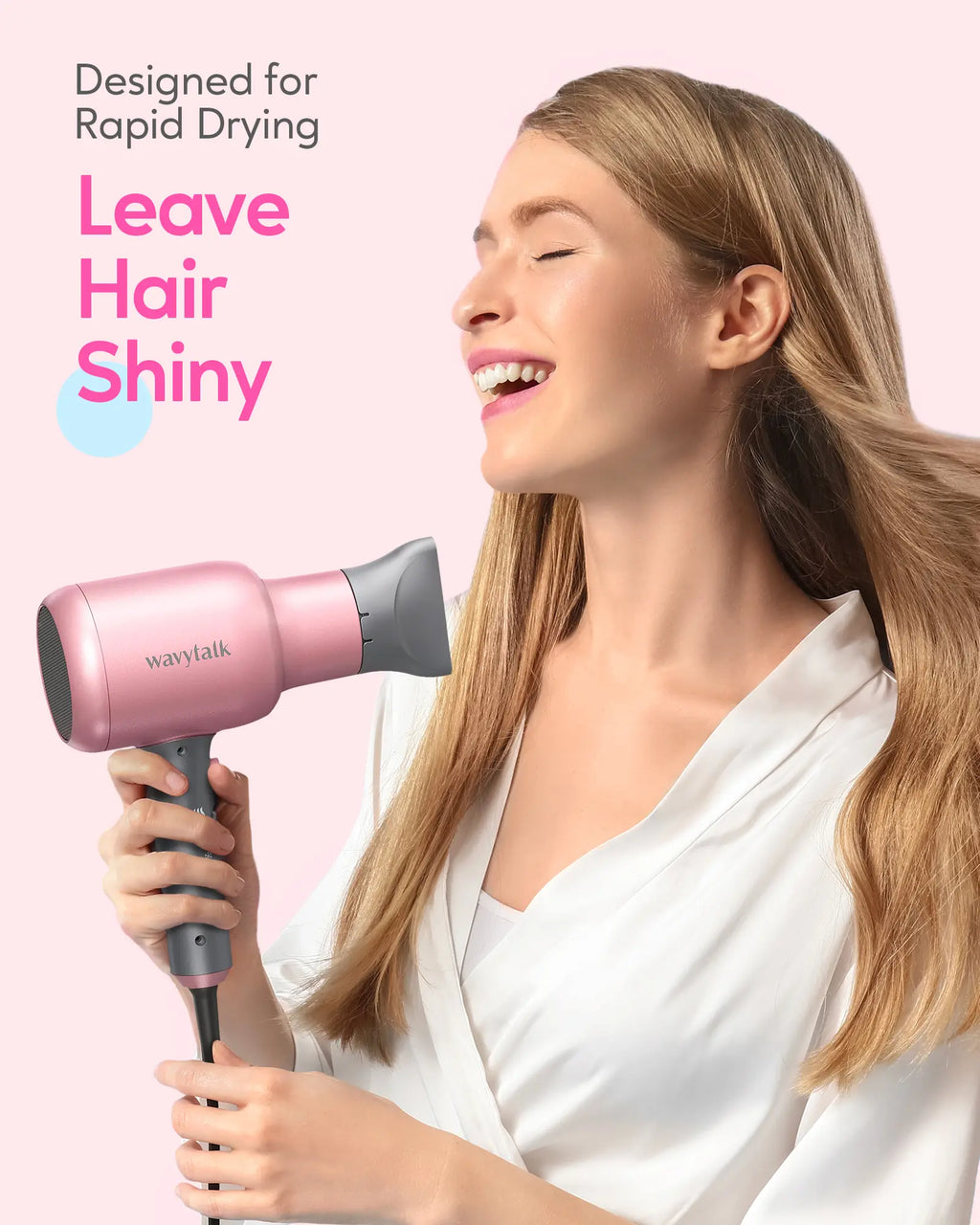 Wavytalk Blown Away Ionic Hair Dryer | 1875W Quick-Dry, Ceramic Coating Heat Damage Protection, Diffuser & Styling Comb Accessories, Lightweight & Quiet, Adaptable to All Hairstyles