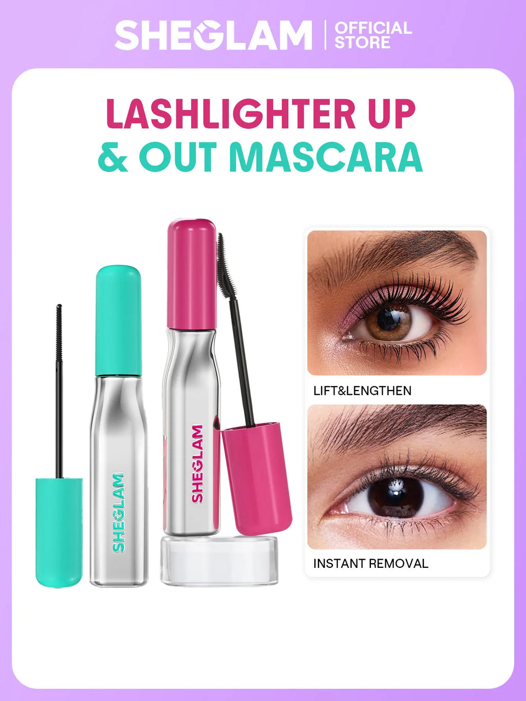 【FREE SHIPPING】SHEGLAM Lashlighter up & Out Black Mascara Waterproof Lengthening Eyes Lashes Ez Remove Lash Treatment