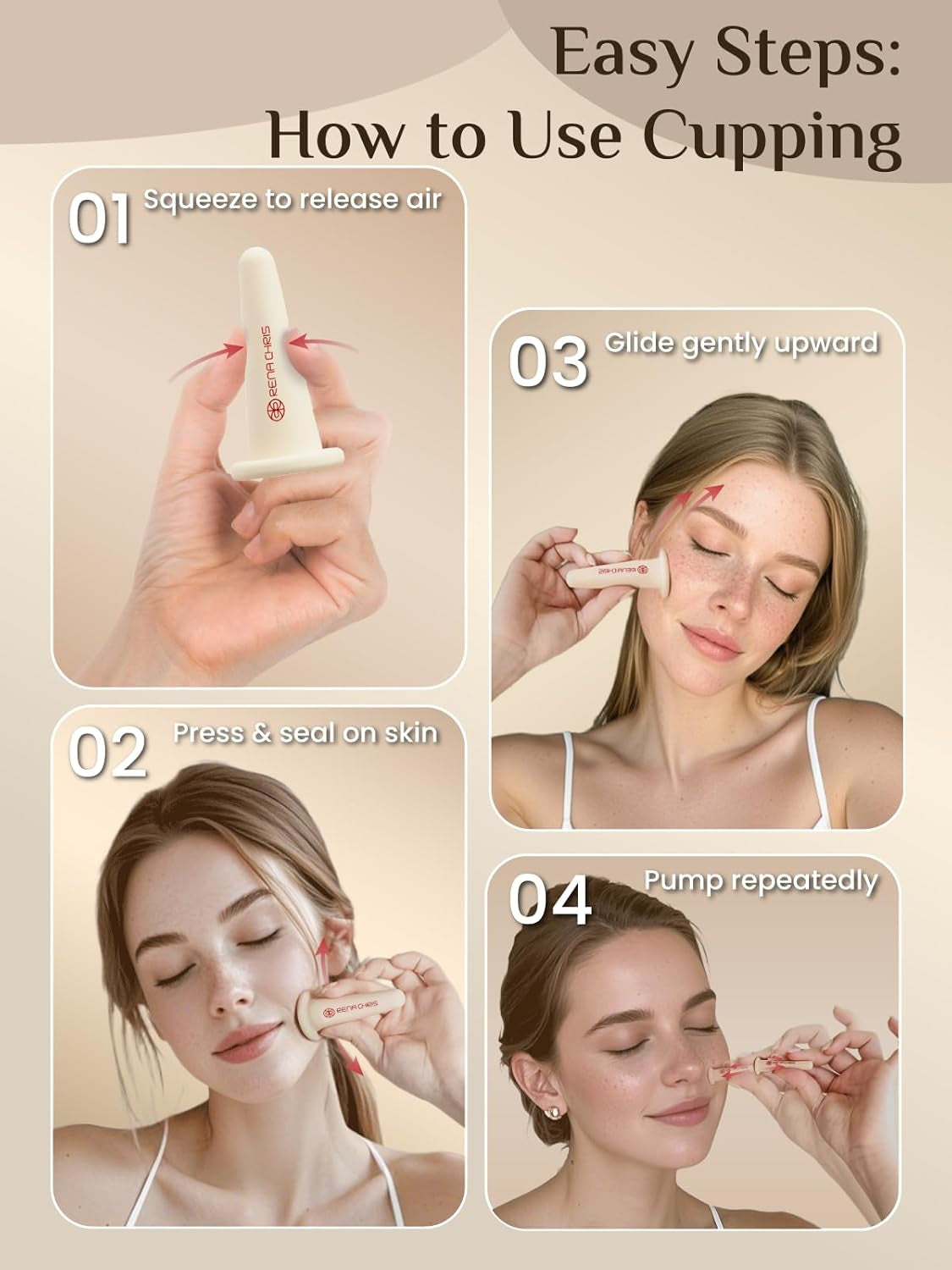 Facial Cupping Set & Gua Sha Facial Tool - Silicone Cupping Set & Rose Quartz Gua Sha Stone - Face Cupping Therapy Sets for Natural Skin Care, Puffiness, Lip Plumping (Pink)