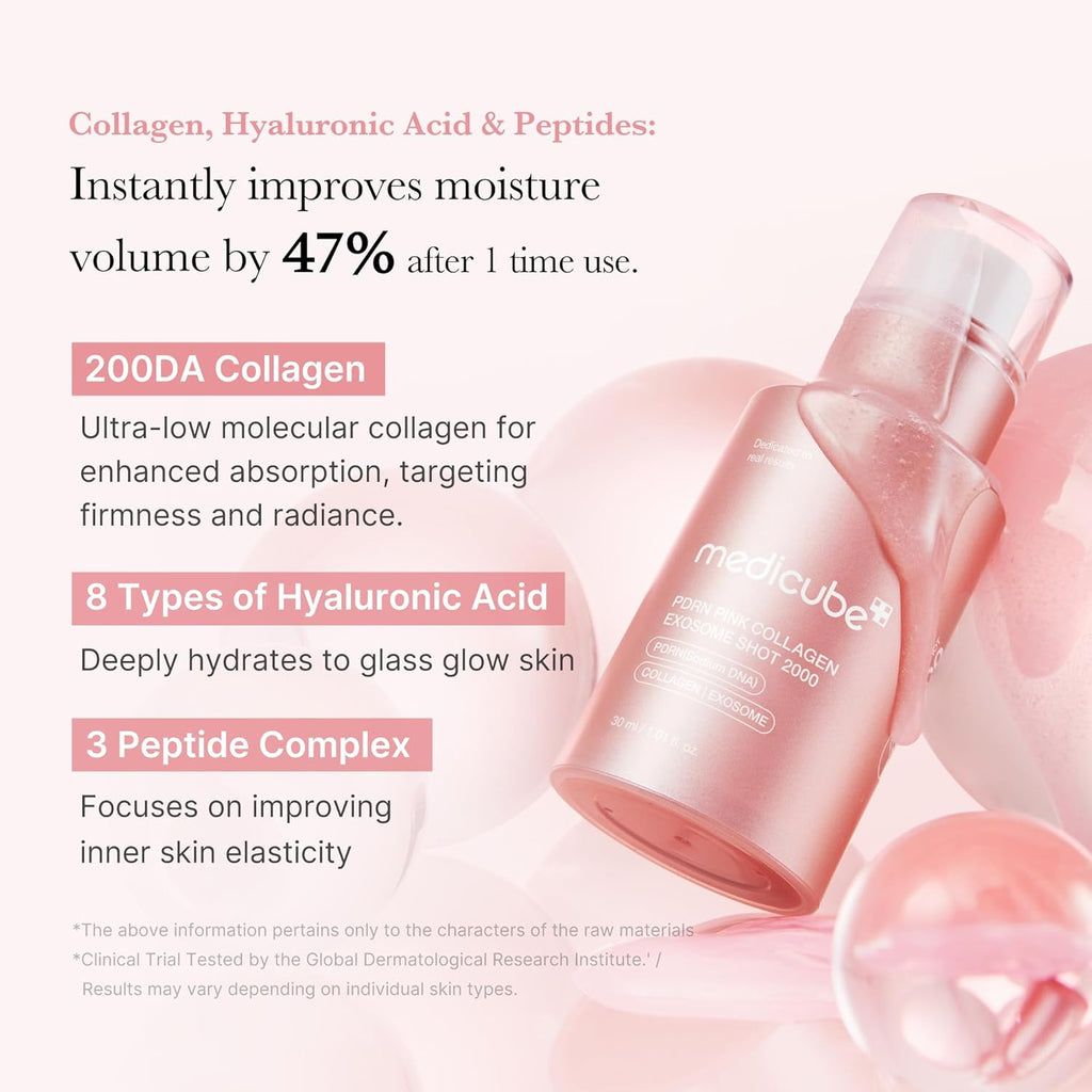 Exosome Shot PDRN Pink Collagen 2,000 PPM Spicule Facial Serum | Liquid Skin Booster | Exosome, Salmon DNA Spicules | Uneven Skin Tone, Pore Care, Skin Texture | Korean Skincare, 1.01 Fl.Oz