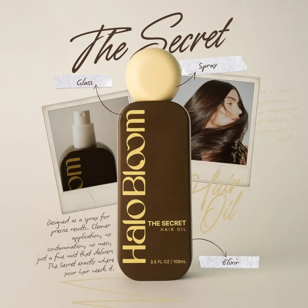 Halo Bloom Signature Set Gift Bundle the Secret Abloomdant Arcadia Hair Oil Serum Brush Set for Festive Hair Care