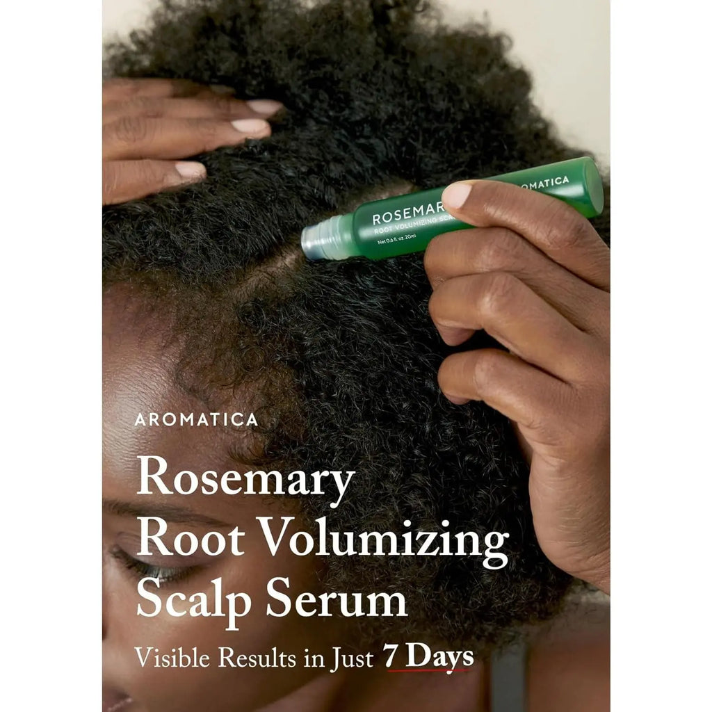AROMATICA Rosemary Root Volumizing Scalp Serum, Hair Growth Serum Roll On, Caffeine 10,000Ppm & Rosemary Essential Oils 1,400 Ppm, Cooling Scalp Korean Hair Care, Silicon/Paraben/Sulfate‑Free (0.67Oz)