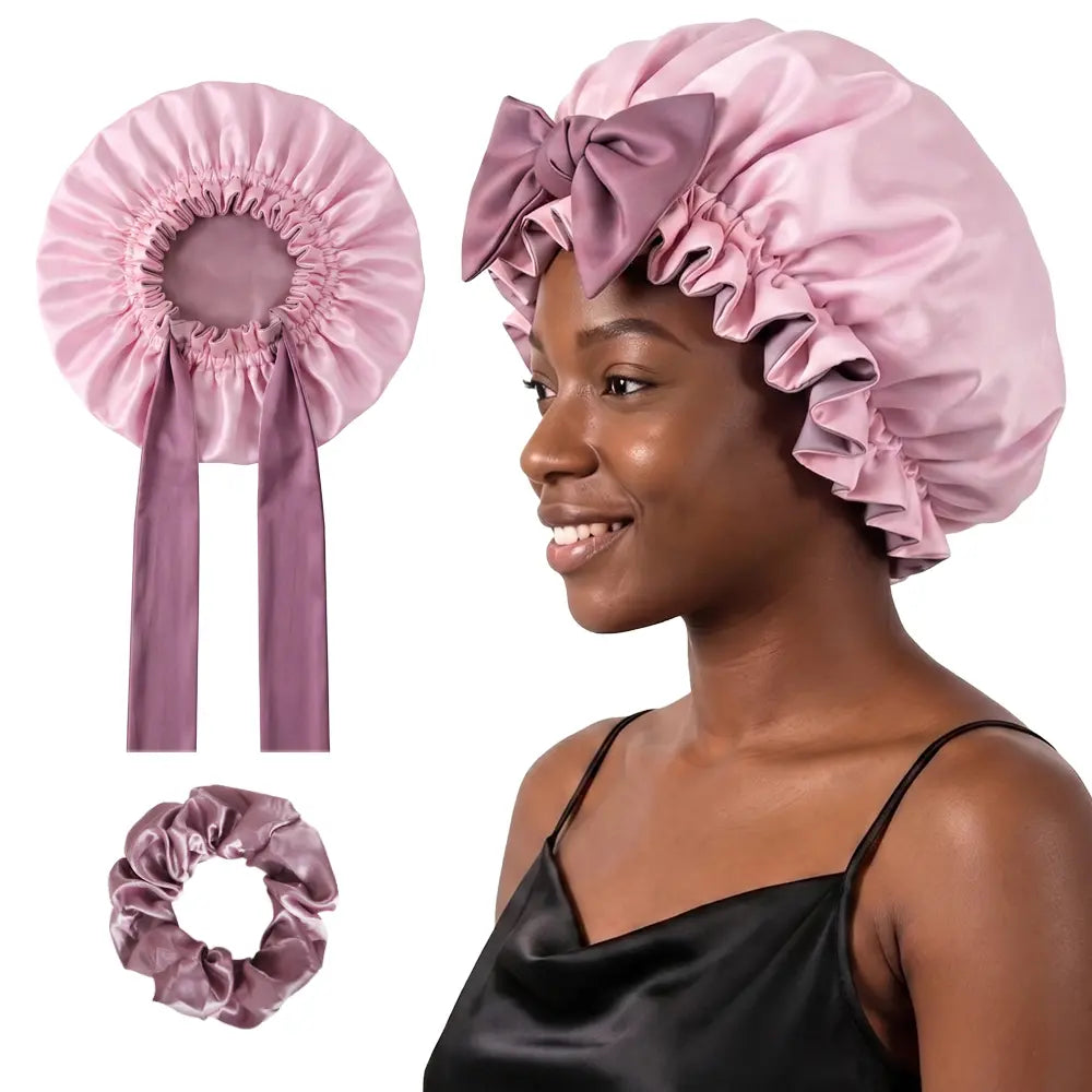 Double Layer Silk Bonnet for Haircare - Soft & Practical Sleeping Cap with Elastic Tie Band for Curly & Natural Hair,Bonnets for Sleeping Women,Curly Hair Nightcap, Smooth,For Women'S Natural Curly,For Gift,Fashion
