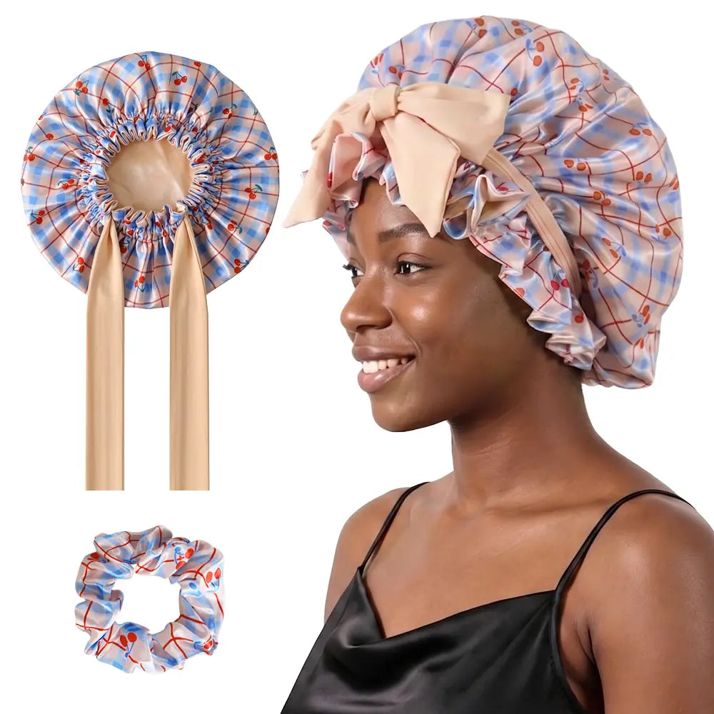 Double Layer Silk Bonnet for Haircare - Soft & Practical Sleeping Cap with Elastic Tie Band for Curly & Natural Hair,Bonnets for Sleeping Women,Curly Hair Nightcap, Smooth,For Women'S Natural Curly,For Gift,Fashion