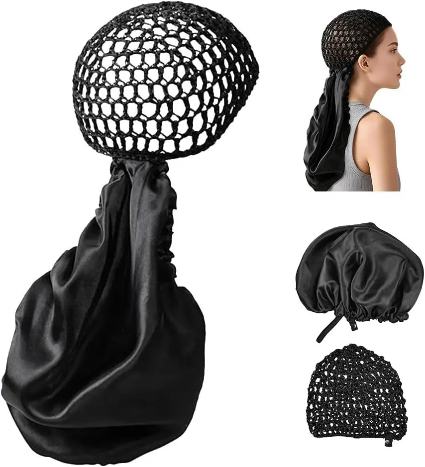 Women'S 2-In-1 Satin Hair Wrap & Silk Bonnet - Adjustable Shower/Sleep Cap, Doobie Wrap for Long Curly Hair, Heatless Daily Haircare Gift (Bathroom Home Supply)
