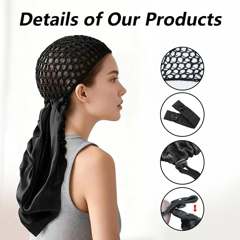 Women'S 2-In-1 Satin Hair Wrap & Silk Bonnet - Adjustable Shower/Sleep Cap, Doobie Wrap for Long Curly Hair, Heatless Daily Haircare Gift (Bathroom Home Supply)