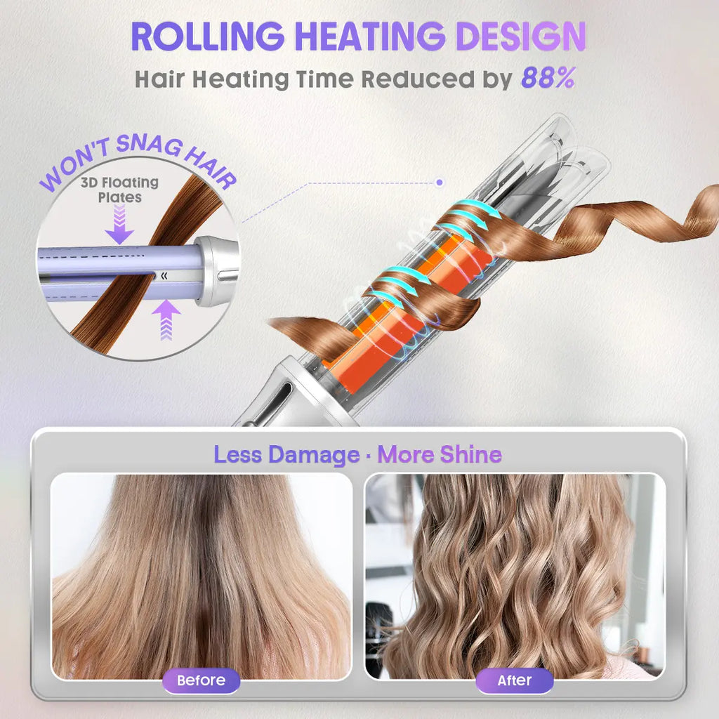 SHEGLAM HAIR One Touch Airflow Styler Pro | Auto Rotating Curling Iron | 1/1.25 Inch Curls | 360° Cooling Airflow | 5-Level Temps | anti Scald | Glosspro Ceramic Coating | Less Damage | Bouncy & Long Lasting Curls#Automatic Curling Iron #Girly Essentials