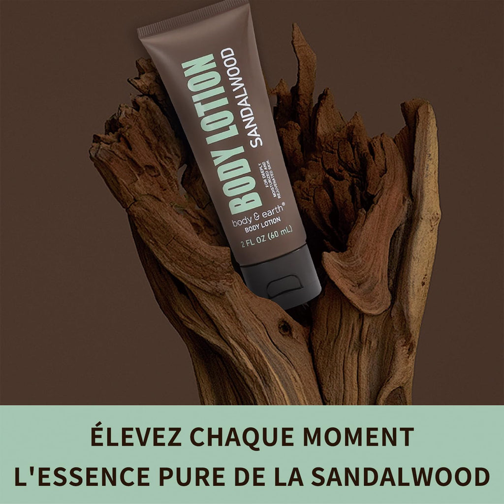 Gift for Men 3Pc Sandalwood Scented Mens Lotion Care Package for Men Gifts for Him Bath Set Gift Sets for Man Christmas Gifts for Husband Travel Size Toiletries for Man