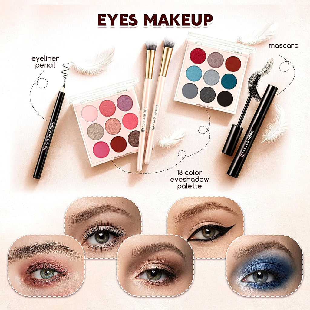 All in One Makeup Kit for Teen Girls Beginner, Makeup Gift Set with Eyeshadow Palette Blush Lipstick Lip Pencil Eye Pencil Brush Mascara Portable Bag - Pink