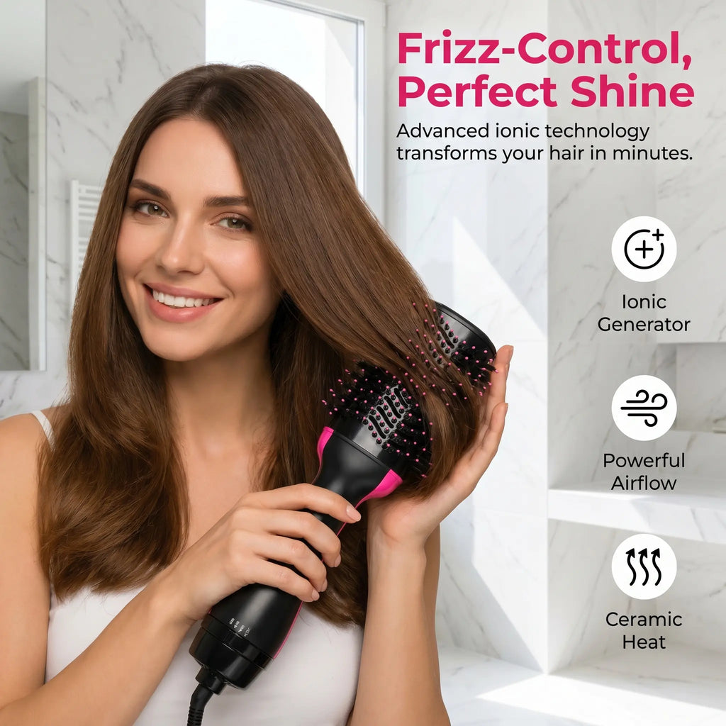 2-In-1 Hair Dryer Brush – One Step Hot Air Styler for Drying, Curling, Straightening & Adding Volume, Smooth Frizz-Free Hair Styling Tool