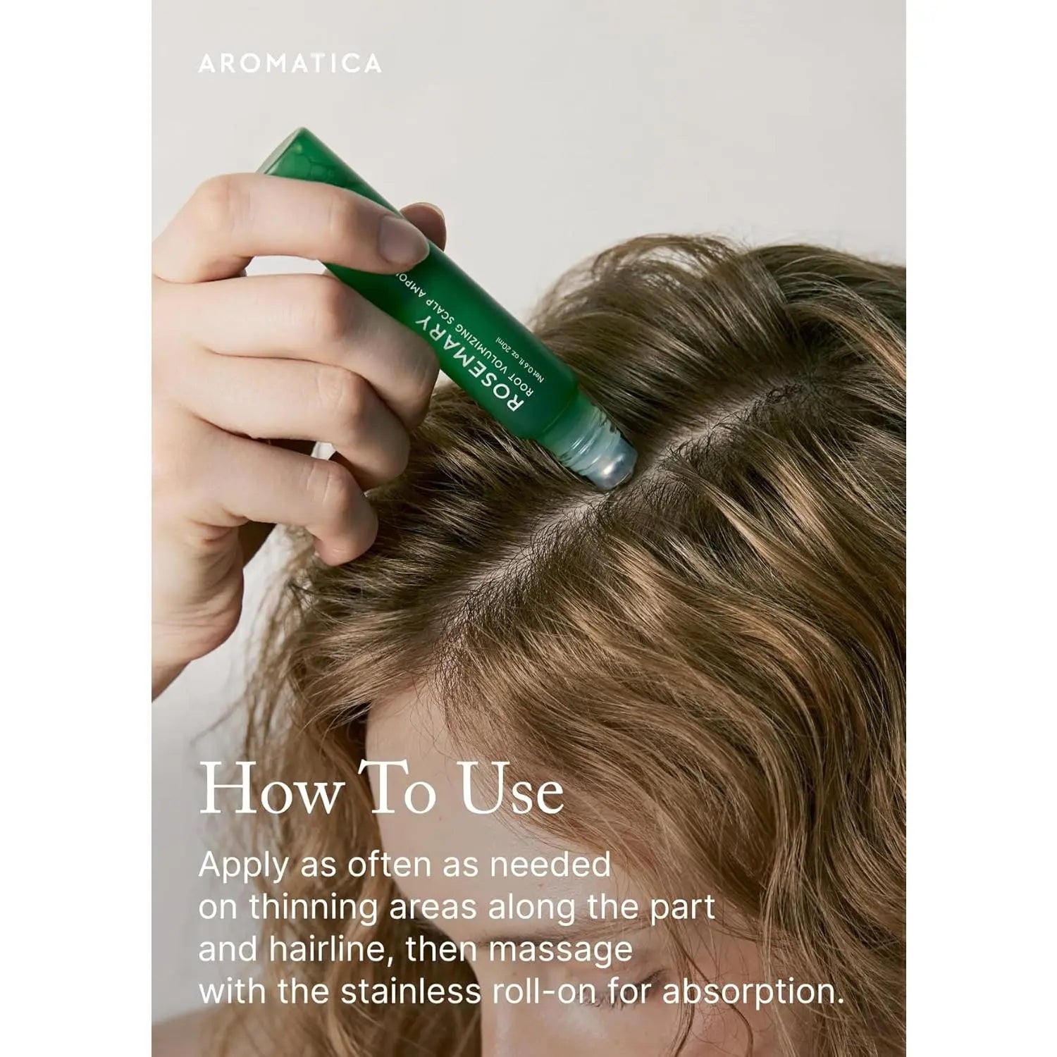 AROMATICA Rosemary Root Volumizing Scalp Serum, Hair Growth Serum Roll On, Caffeine 10,000Ppm & Rosemary Essential Oils 1,400 Ppm, Cooling Scalp Korean Hair Care, Silicon/Paraben/Sulfate‑Free (0.67Oz)