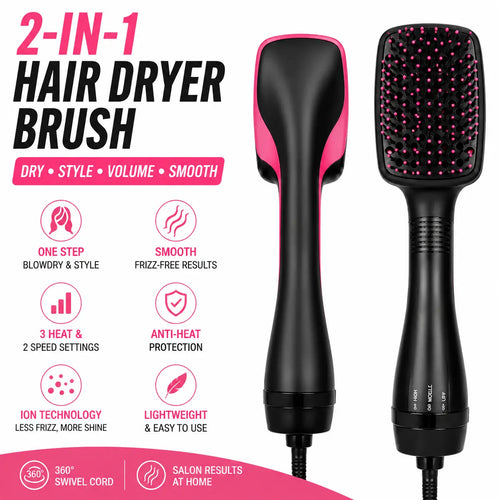 2-In-1 Hair Dryer Brush – One Step Hot Air Styler for Drying, Curling, Straightening & Adding Volume, Smooth Frizz-Free Hair Styling Tool