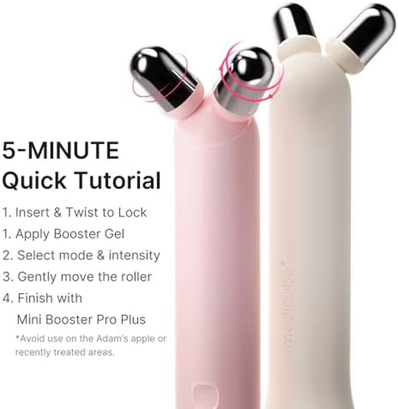 At-Home Contour & Define Device Set: Mini Booster Pro plus Face Roller Device Set Pink and PDRN Booster Gel | PDRN, Peptides & Niacinamide | Face & Body Massager for Depuffing & Contouring